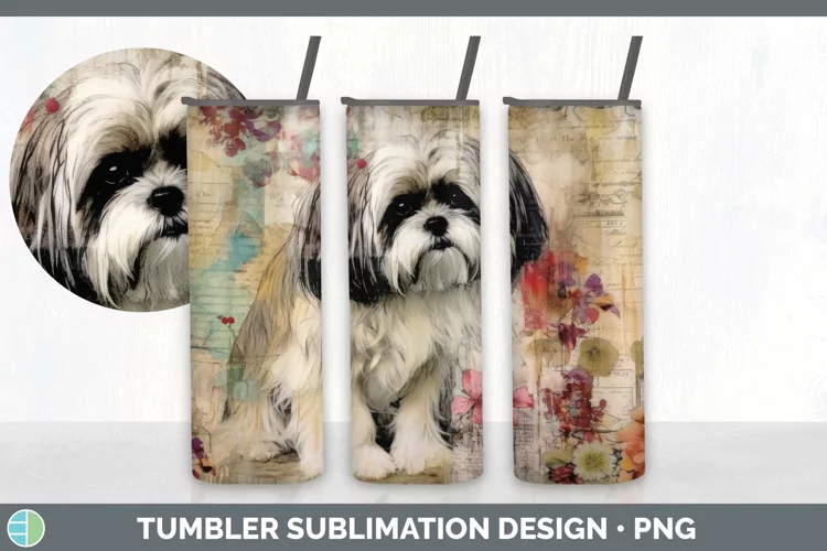 Vintage Shih Tzu Dog Tumbler | Sublimation 20 oz Skinny Tumb