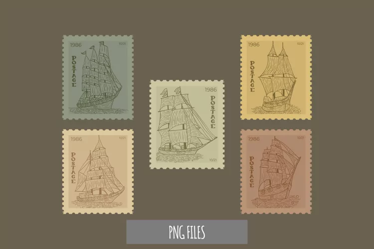 Vintage Ship Postage Clipart - Scrapbook Embellishment