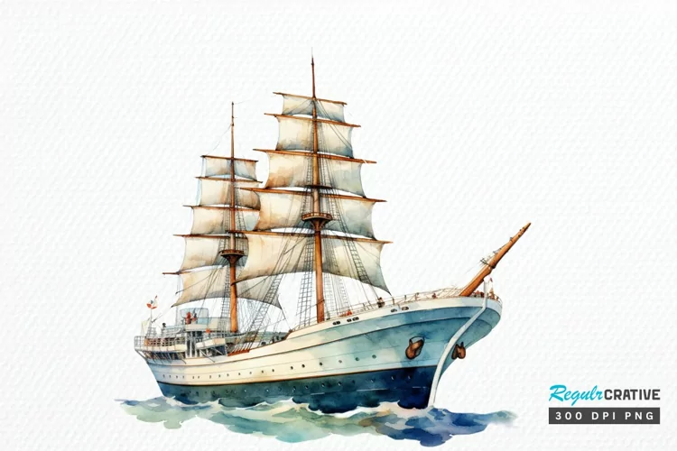 Vintage Ship Watercolor PNG Clipart