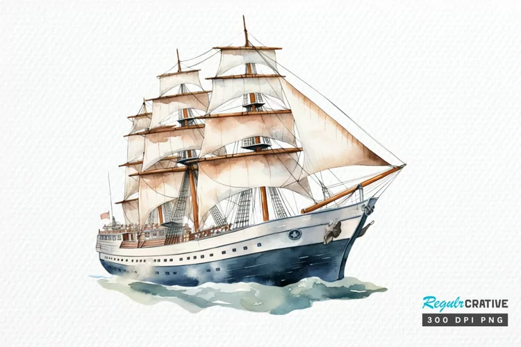 Vintage Ship Watercolor PNG Clipart