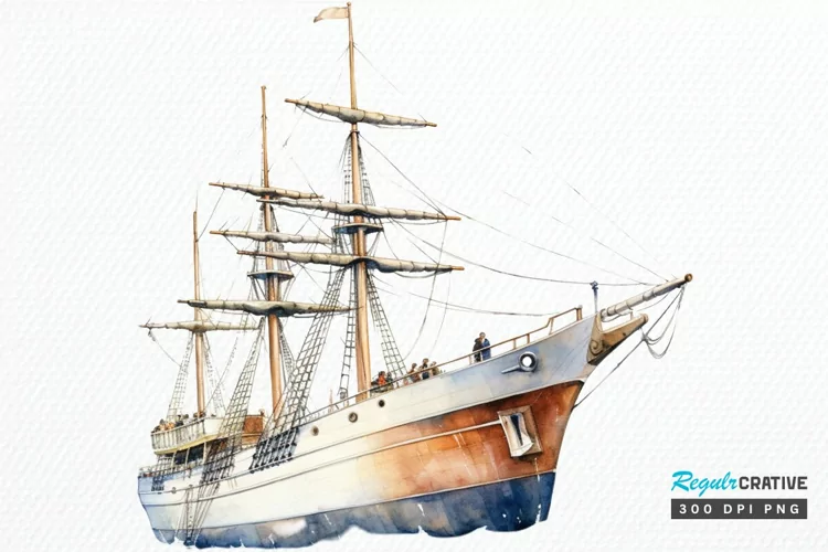 Vintage Ship Watercolor PNG Clipart