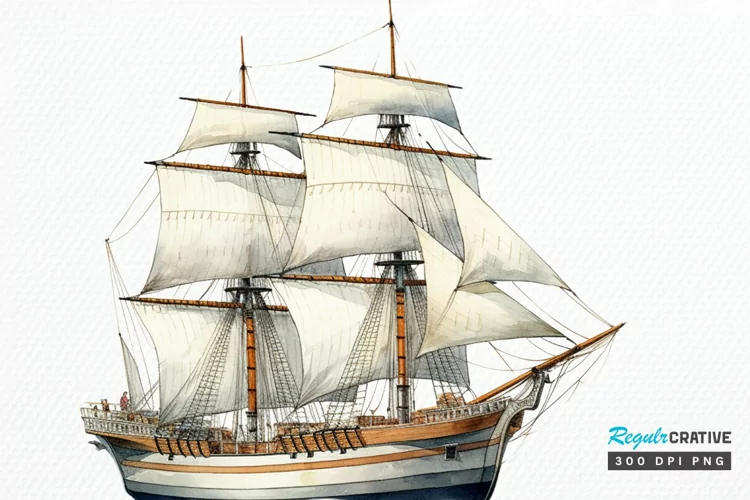Vintage Ship Watercolor PNG Clipart