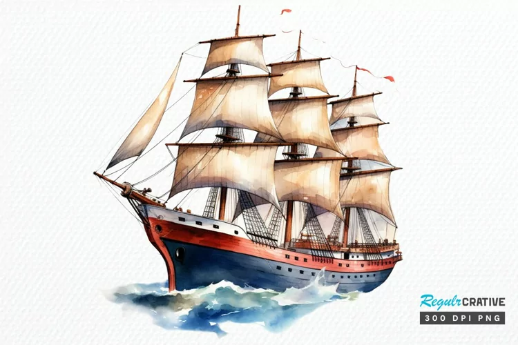Vintage Ship Watercolor PNG Clipart