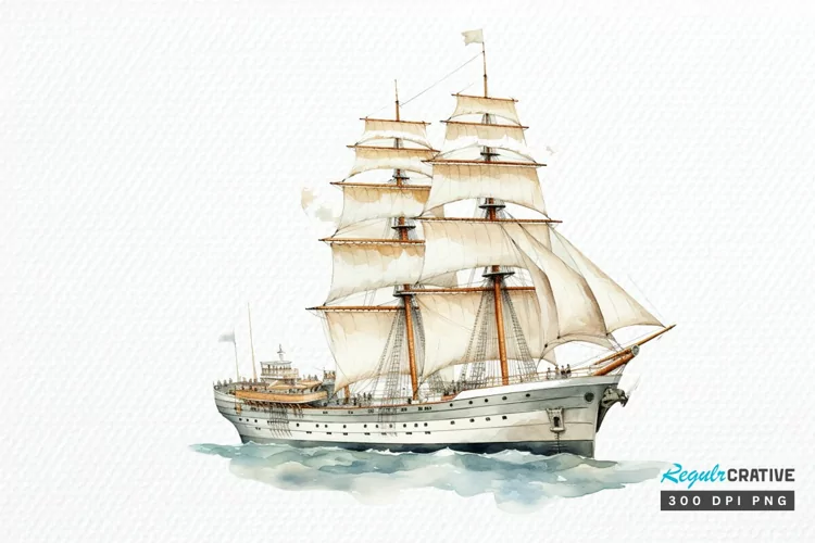 Vintage Ship Watercolor PNG Clipart