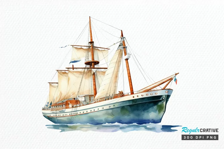 Vintage Ship Watercolor PNG Clipart