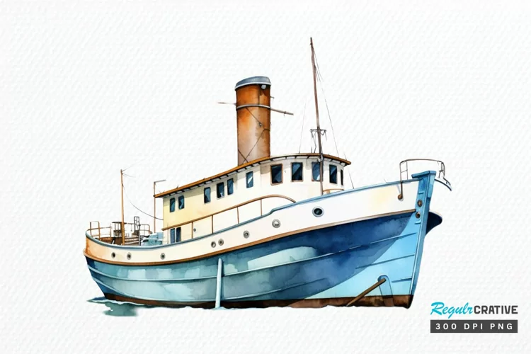 Vintage Ship Watercolor PNG Clipart
