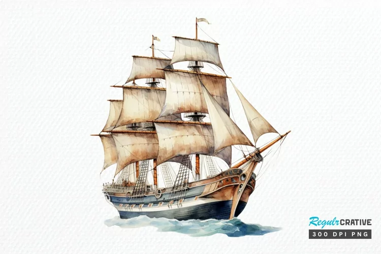 Vintage Ship Watercolor PNG Clipart