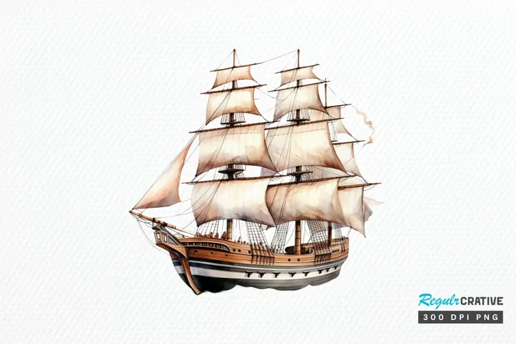 Vintage Ship Watercolor PNG Clipart