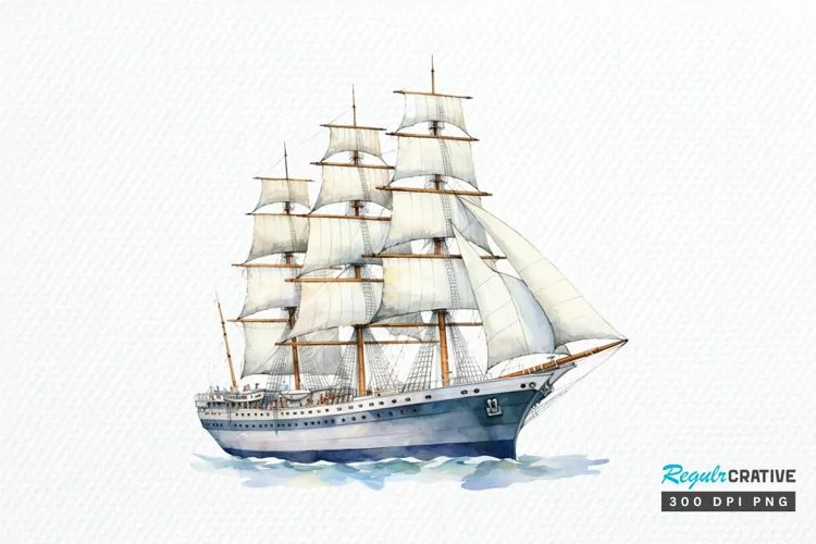 Vintage Ship Watercolor PNG Clipart