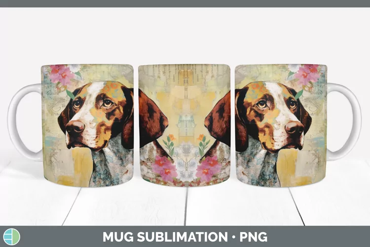 Vintage Shorthaired Pointer Dog Mug Wrap | Sublimation Coffe