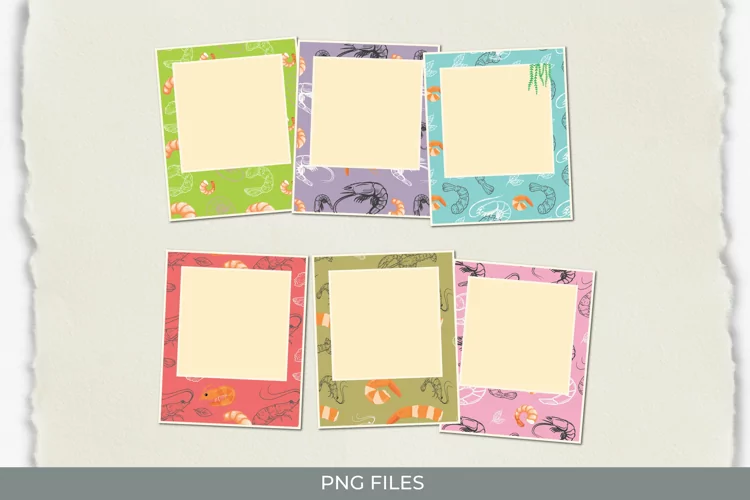 Vintage Shrimp Seamless Pattern Frame Set