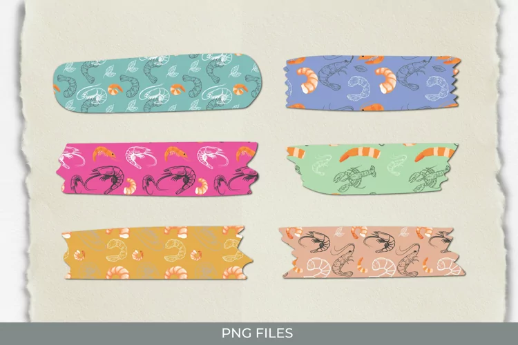 Vintage Shrimp Seamless Pattern Tape