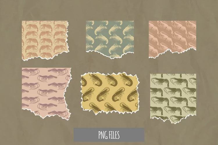 Vintage Shrimp Seamless Pattern Torn Paper
