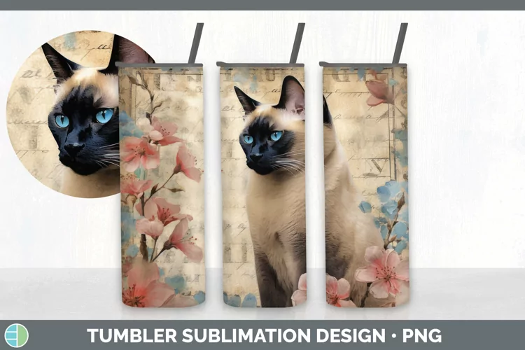 Vintage Siamese Cat Tumbler | Sublimation 20 oz Skinny Tumbl