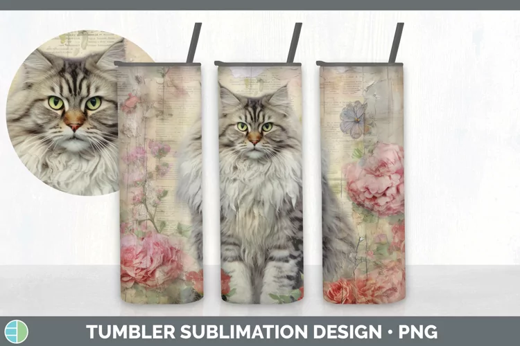 Vintage Siberian Cat Tumbler | Sublimation 20 oz Skinny Tumb