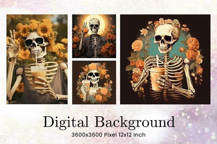 Vintage Skull Flower Halloween Background Scare Horror Ghost