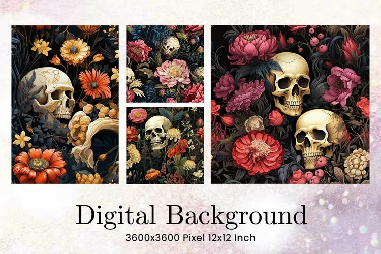 Vintage Skull Flower Halloween Background Scare Horror Ghost