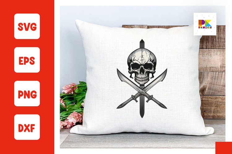 Vintage skull SVG, skull with cross knife clipart