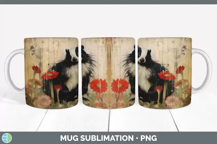 Vintage Skunk Mug Wrap | Sublimation Coffee Cup Designs