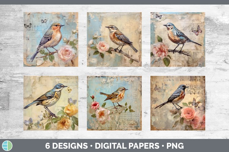Vintage Skylark Birds Paper Backgrounds | Digital Scrapbook