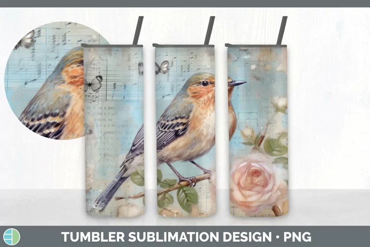 Vintage Skylark Birds Tumbler | Sublimation 20 oz Skinny Tum