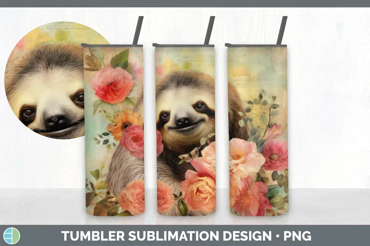 Vintage Sloth Tumbler | Sublimation 20 oz Skinny Tumbler Des