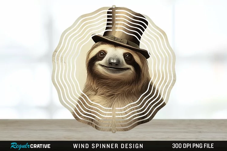 Vintage Sloth Wind Spinner Sublimation Design PNG