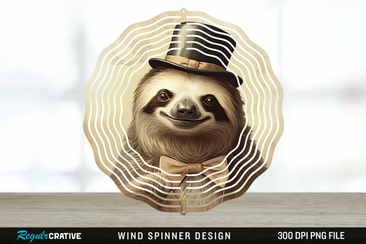 Vintage Sloth Wind Spinner Sublimation Design PNG