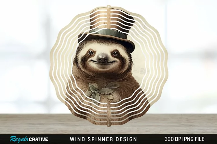 Vintage Sloth Wind Spinner Sublimation Design PNG