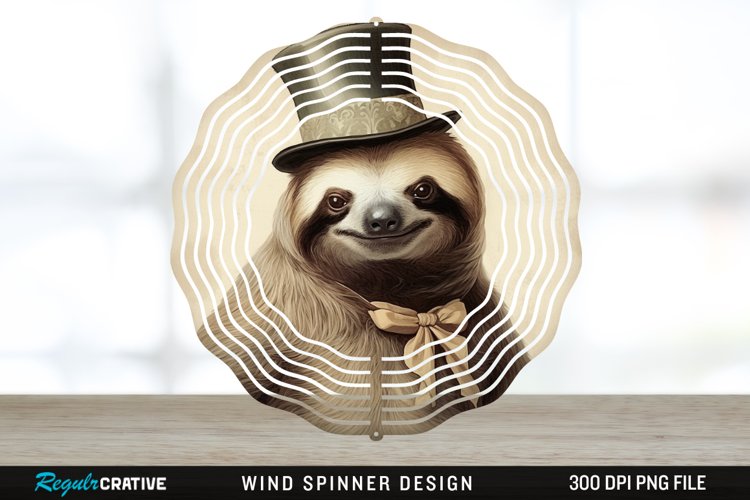 Vintage Sloth Wind Spinner Sublimation Design PNG