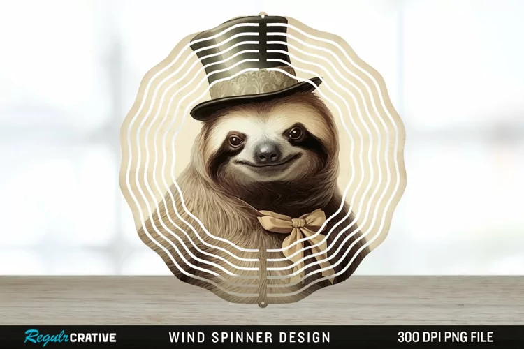 Vintage Sloth Wind Spinner Sublimation Design PNG