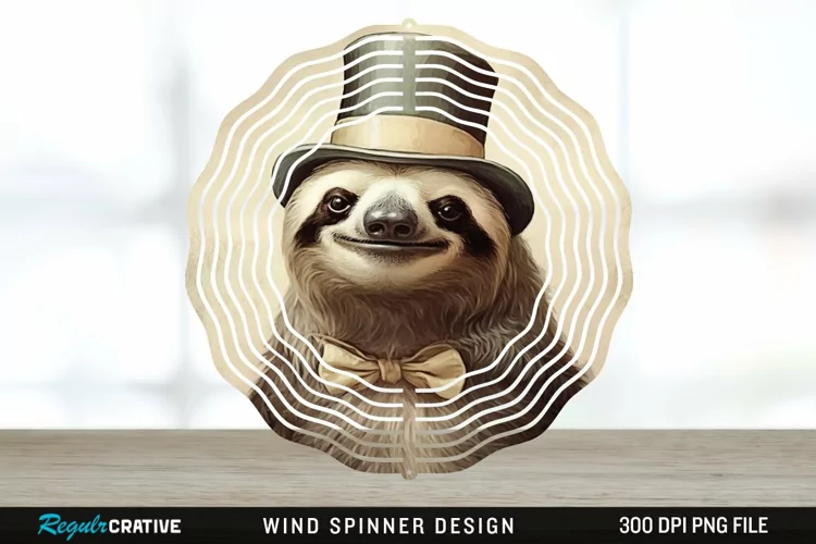 Vintage Sloth Wind Spinner Sublimation Design PNG
