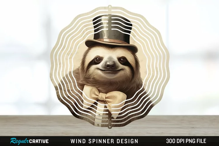 Vintage Sloth Wind Spinner Sublimation Design PNG