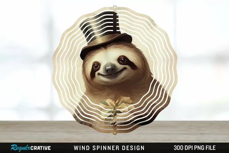 Vintage Sloth Wind Spinner Sublimation Design PNG