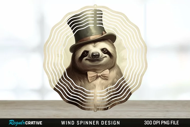 Vintage Sloth Wind Spinner Sublimation Design PNG