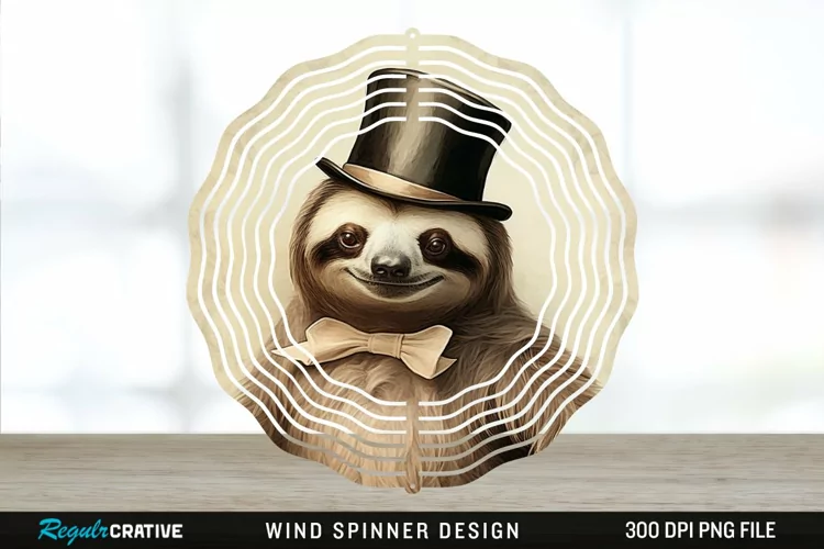 Vintage Sloth Wind Spinner Sublimation Design PNG