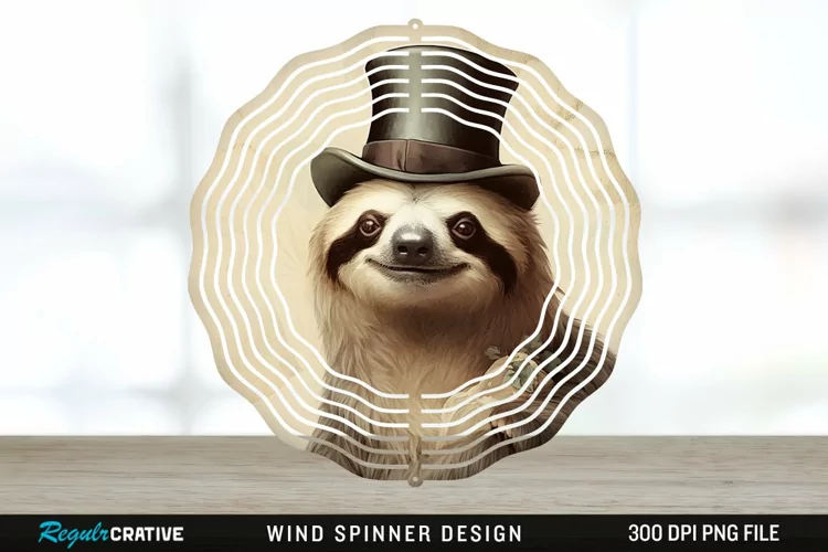 Vintage Sloth Wind Spinner Sublimation Design PNG