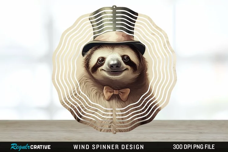 Vintage Sloth Wind Spinner Sublimation Design PNG