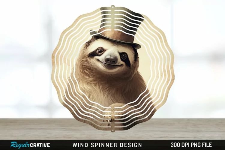 Vintage Sloth Wind Spinner Sublimation Design PNG