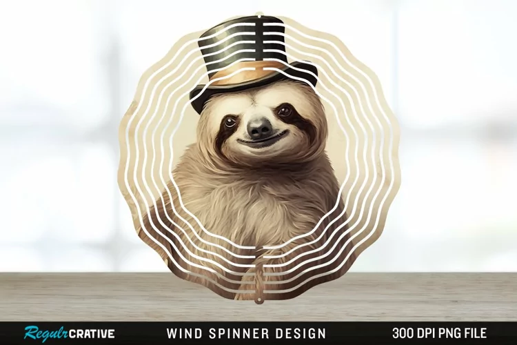 Vintage Sloth Wind Spinner Sublimation Design PNG