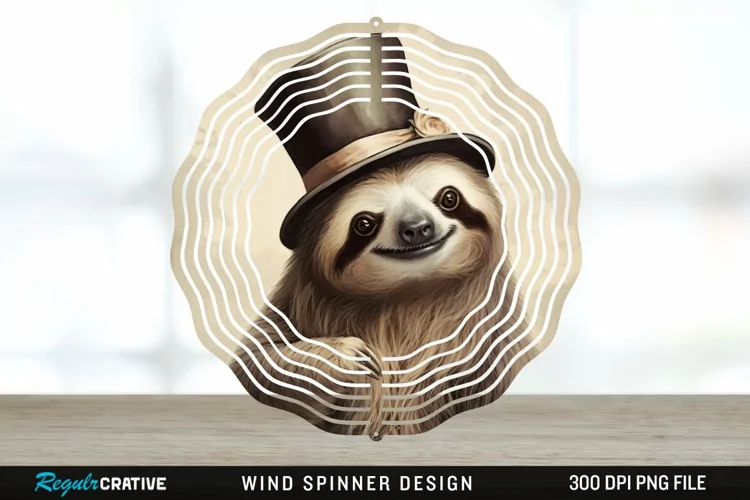 Vintage Sloth Wind Spinner Sublimation Design PNG