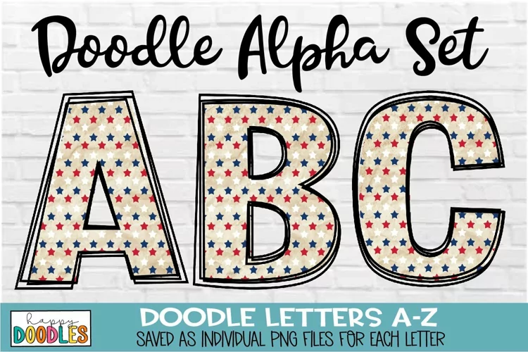 July 4th Doodle Letters | Vintage Small Stars Alpha Set