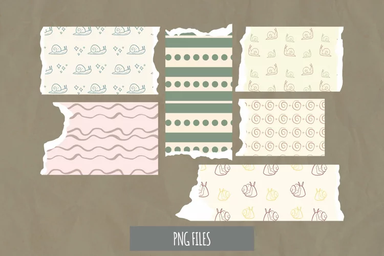 Vintage Snail Seamless Pattern Torn Paper