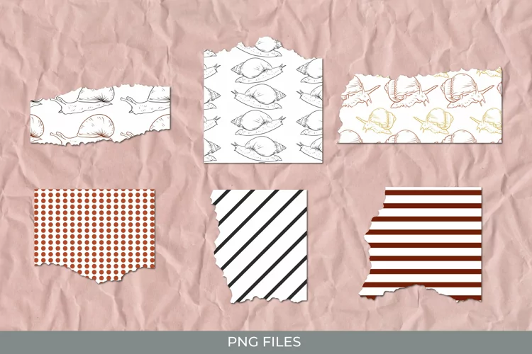 Vintage Snail Seamless Pattern Torn Paper