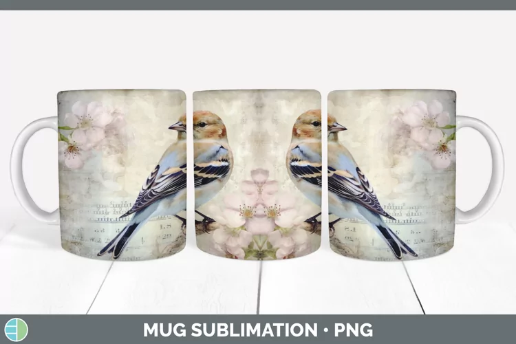 Vintage Snow Bunting Bird Mug Wrap | Sublimation Coffee Cup
