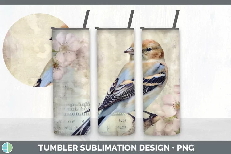 Vintage Snow Bunting Bird Tumbler | Sublimation 20 oz Skinny