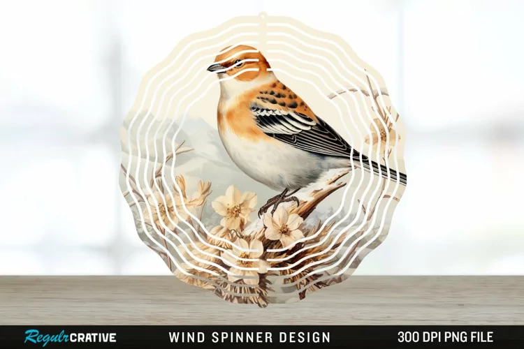 Vintage Snow Bunting Bird Wind Spinner Sublimation PNG