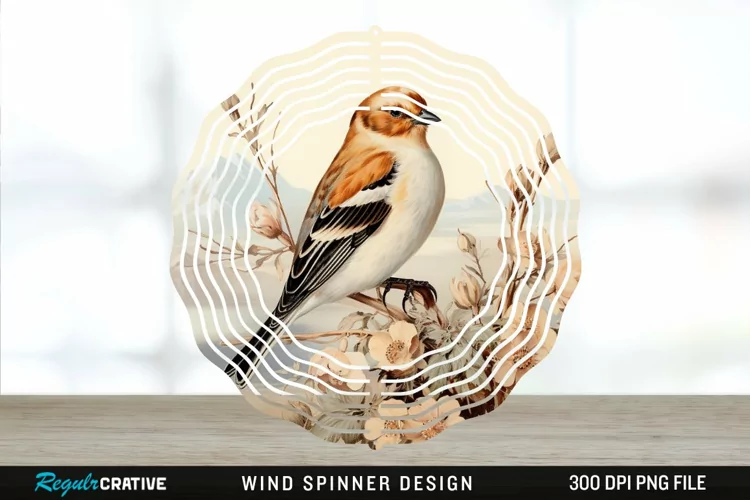 Vintage Snow Bunting Bird Wind Spinner Sublimation PNG