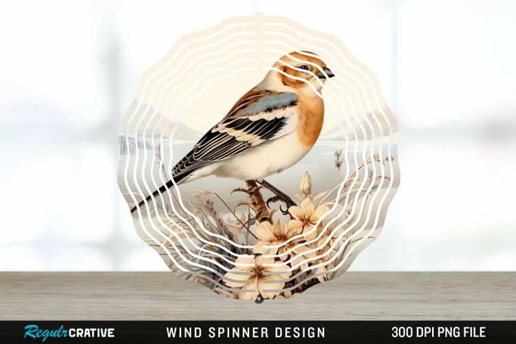 Vintage Snow Bunting Bird Wind Spinner Sublimation PNG