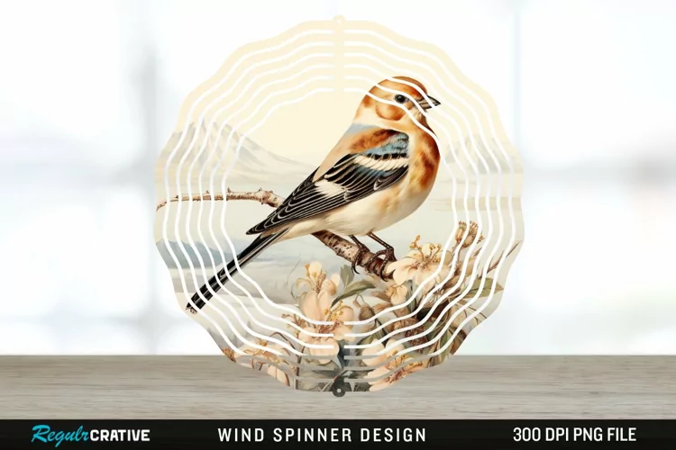 Vintage Snow Bunting Bird Wind Spinner Sublimation PNG